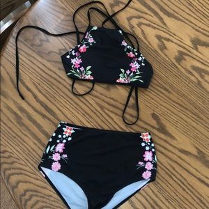 Halter Top Tie Swimsuit w/ High Waisted Bottoms